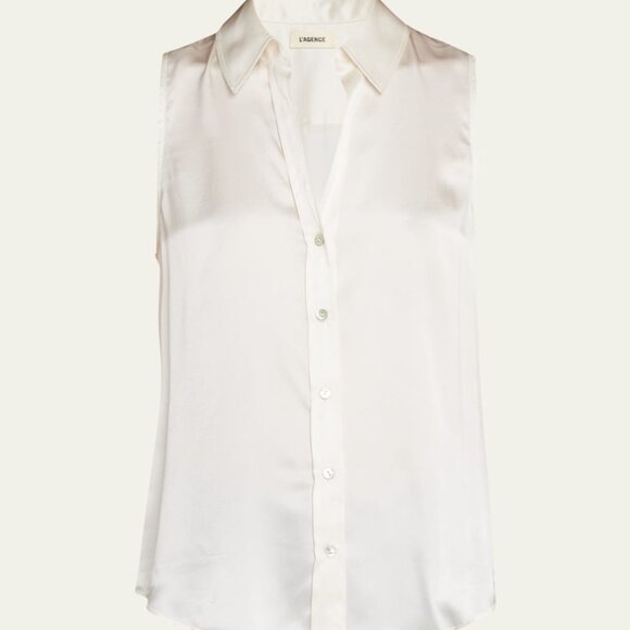 NWT L'Agence Emmy Sleeveless Silk Blouse In Ivory Size XL - Picture 2 of 7